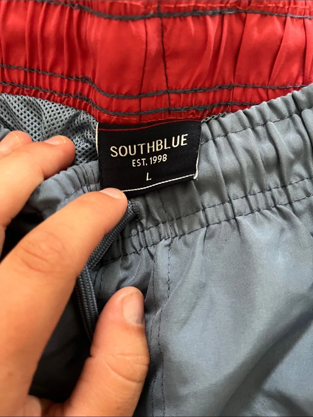 Men's Blue Swim Trunks with Red Lining